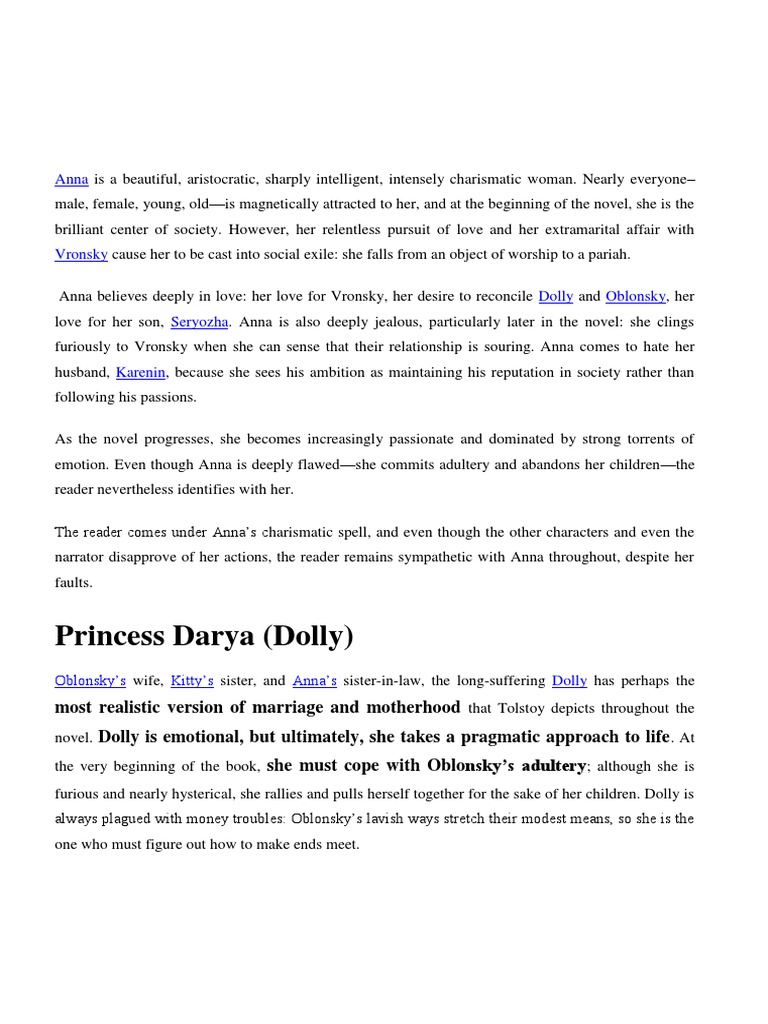 Anna Karenina Characters PDF Anna Karenina Love
