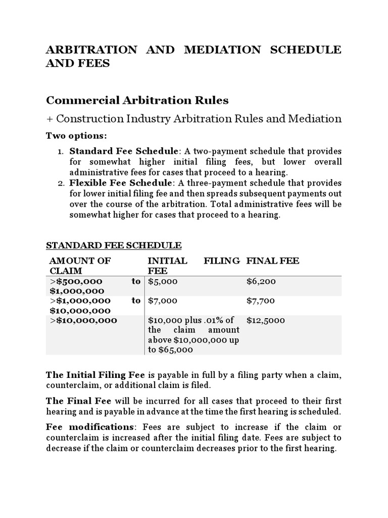 Arbitration and Mediation Schedule and Fees PDF Arbitral Tribunal Arbitration