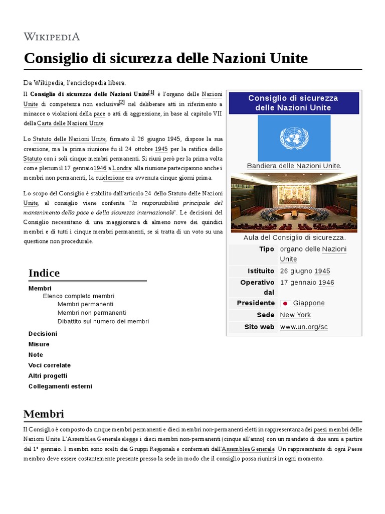Consiglio Di Sicurezza Delle Nazioni Unite