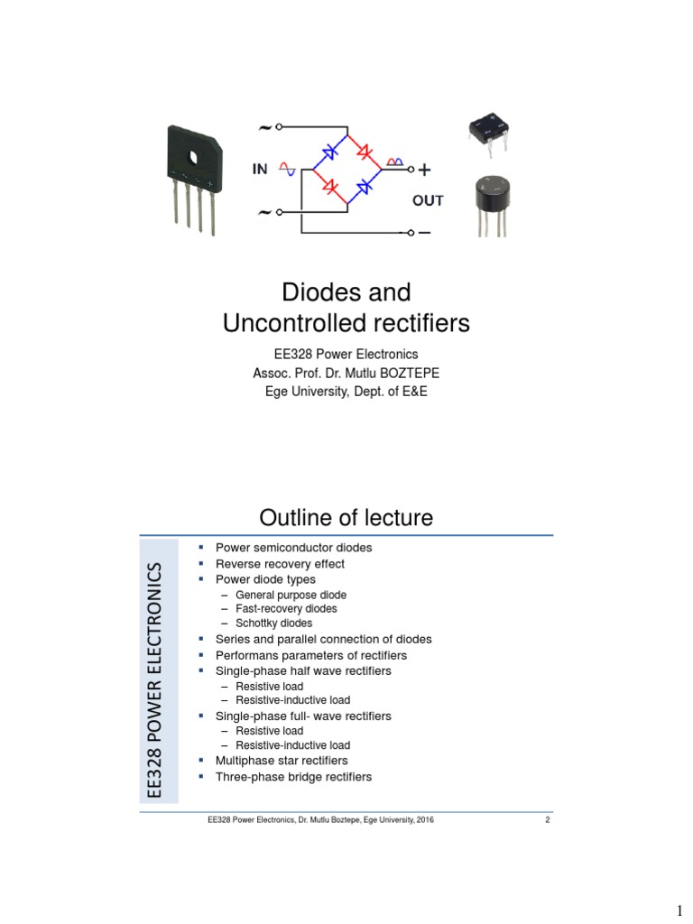 Ee328lecture3 Diodes Uncontrolled Rectifiers PDF Rectifier Diode