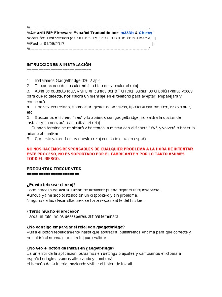 Amazfit BIP Firmware Espa ol Traducido PDF Software del