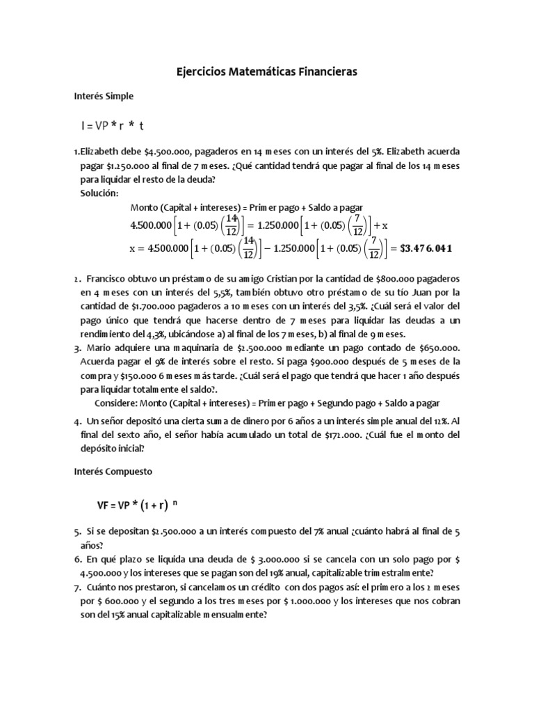 Ejercicios de Matemáticas Financieras | PDF | Bancos | Tasas de interés