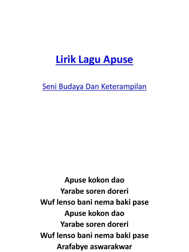 Lirik Lagu Apuse Seni Budaya Dan Keterampilan