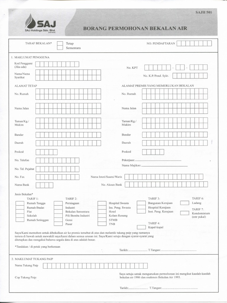Borang Permohonan Bekalan Air 1 Pdf