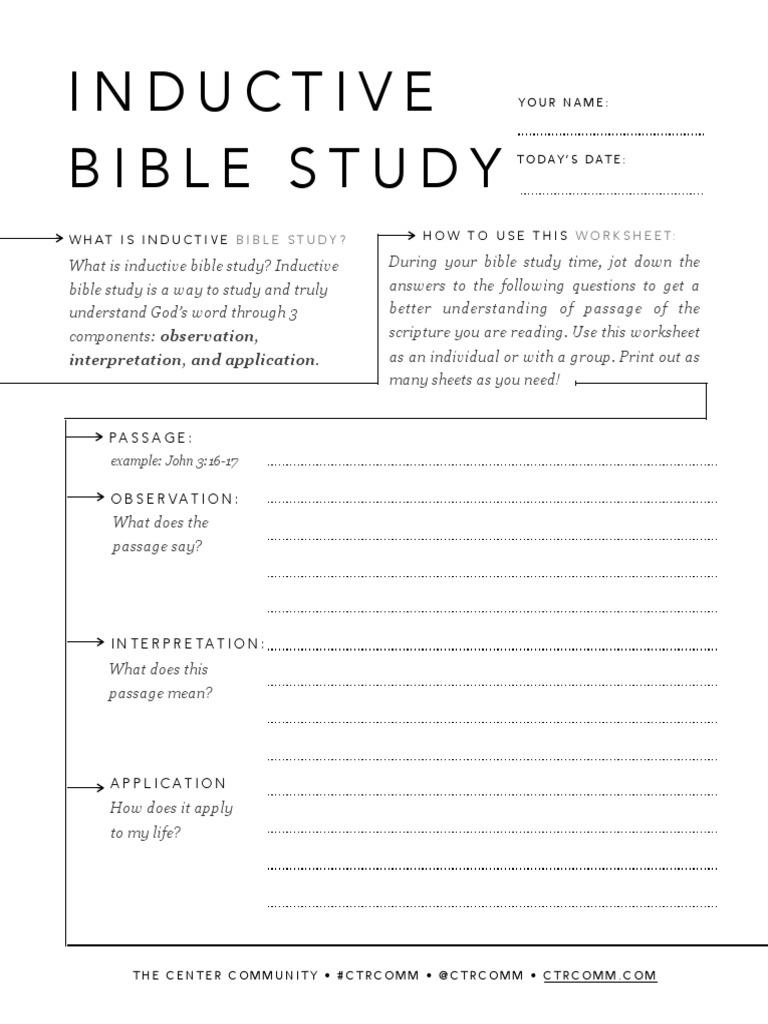 the center inductive bible study worksheet pdf