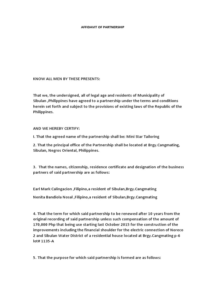 Affidavit of partnership notary public common law