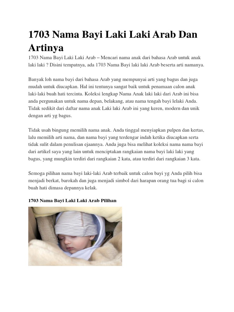 1703 Nama Bayi Laki Laki Arab Dan Artinya Pdf