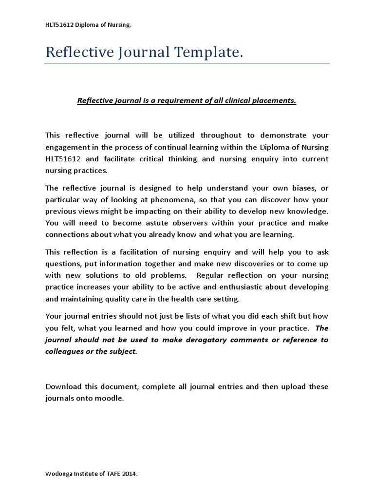 Clinical Placement Reflective Journal Template-1 | PDF | Nursing 