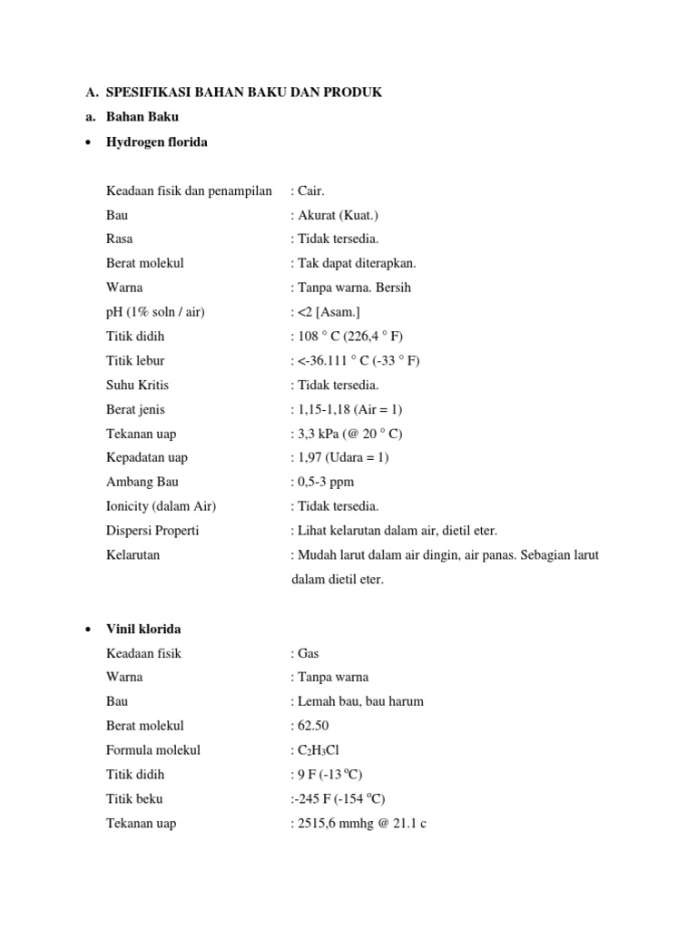 Spesifikasi Bahan Baku Dan Produk | PDF