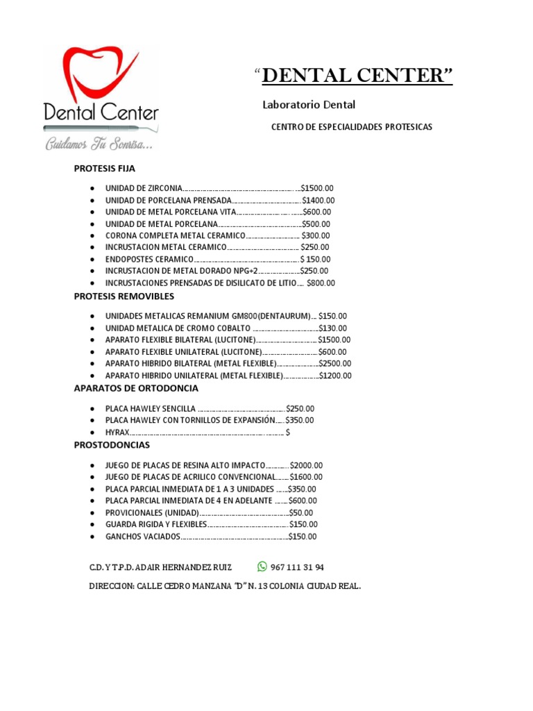 Dental Center Listas de Precios1 PDF Dentadura postiza Ramas de