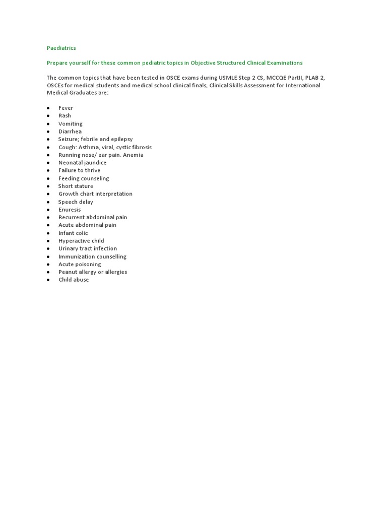 Pediatric OSCE Cases: Key Topics | PDF | Diseases And Disorders ...