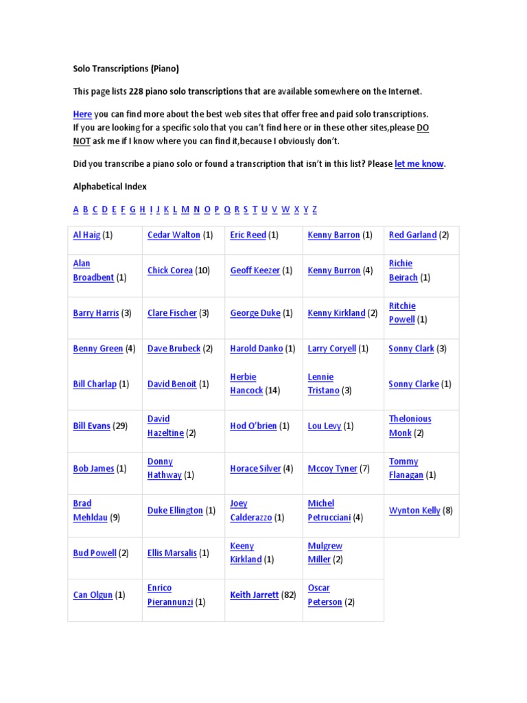 Solo Transcriptions Pdf Music Organizations Artists