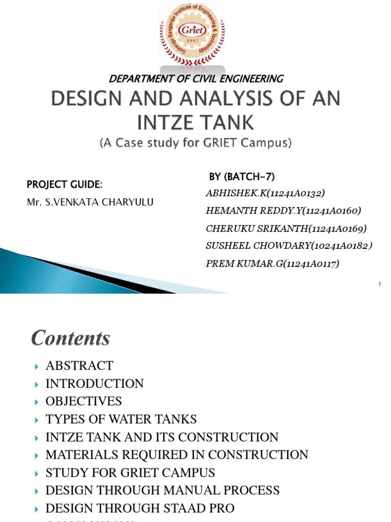 Intze Water Tank Design for GRIET Campus | PDF | Beam (Structure) | Bending
