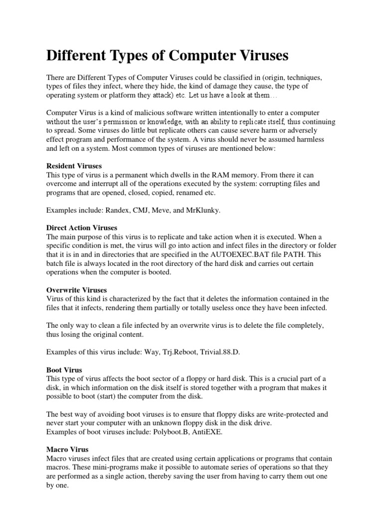 Different Types of Computer Viruses | PDF | Computer Virus | Malware