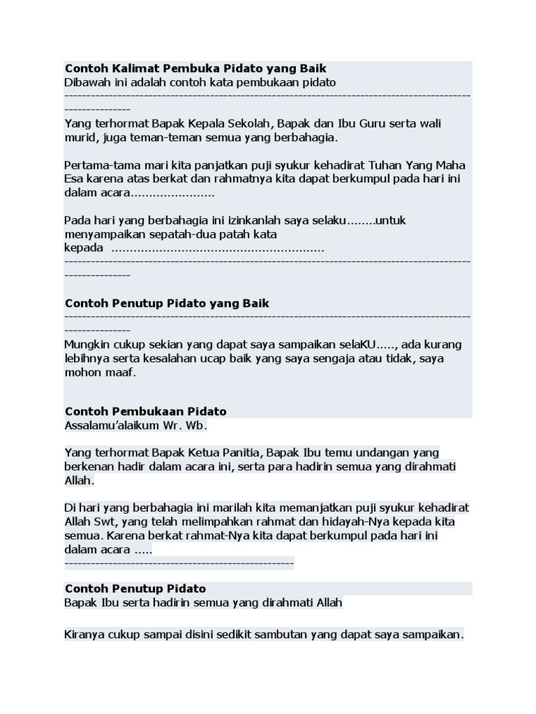 Contoh Pembuka Penutup Pidato