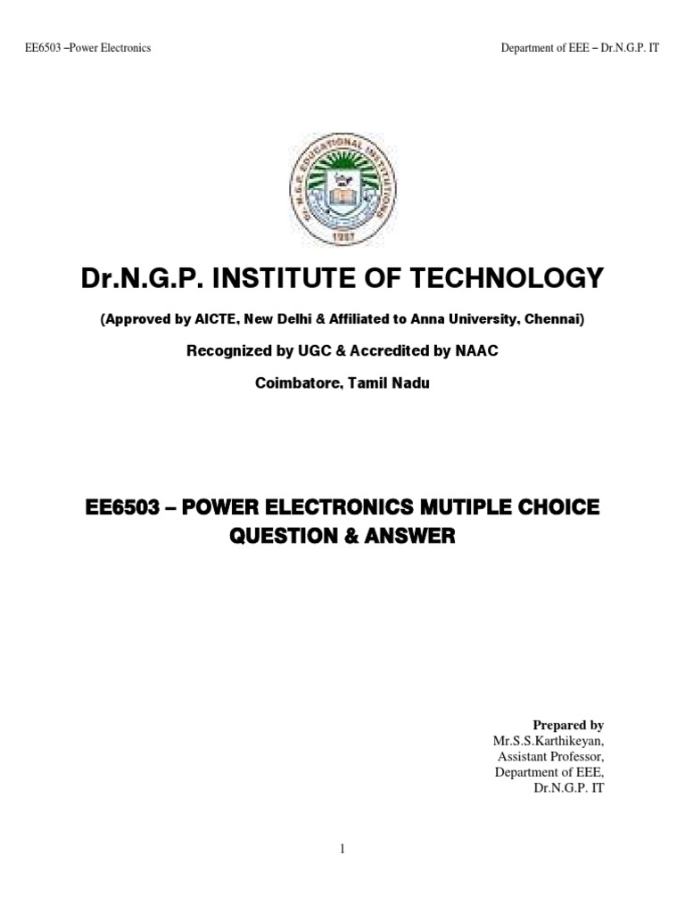 Ee6503 Power Electronics MCQ PDF Power Inverter Power Electronics