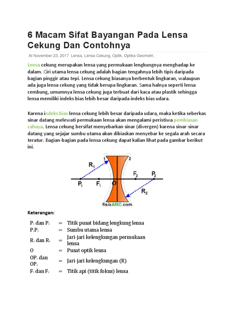 6 Macam Sifat Bayangan Pada Lensa Cekung Dan Contohnya