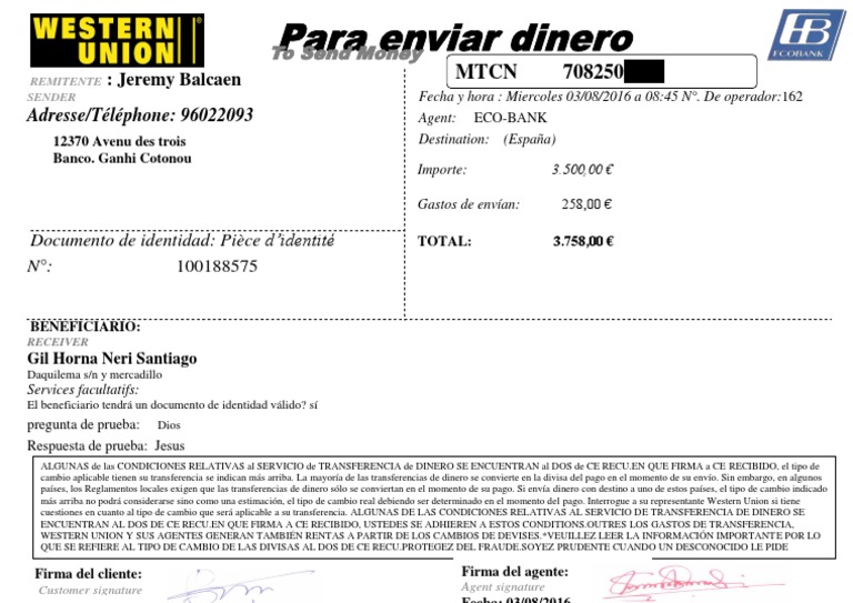 Western Union PDF Western Union Dinero