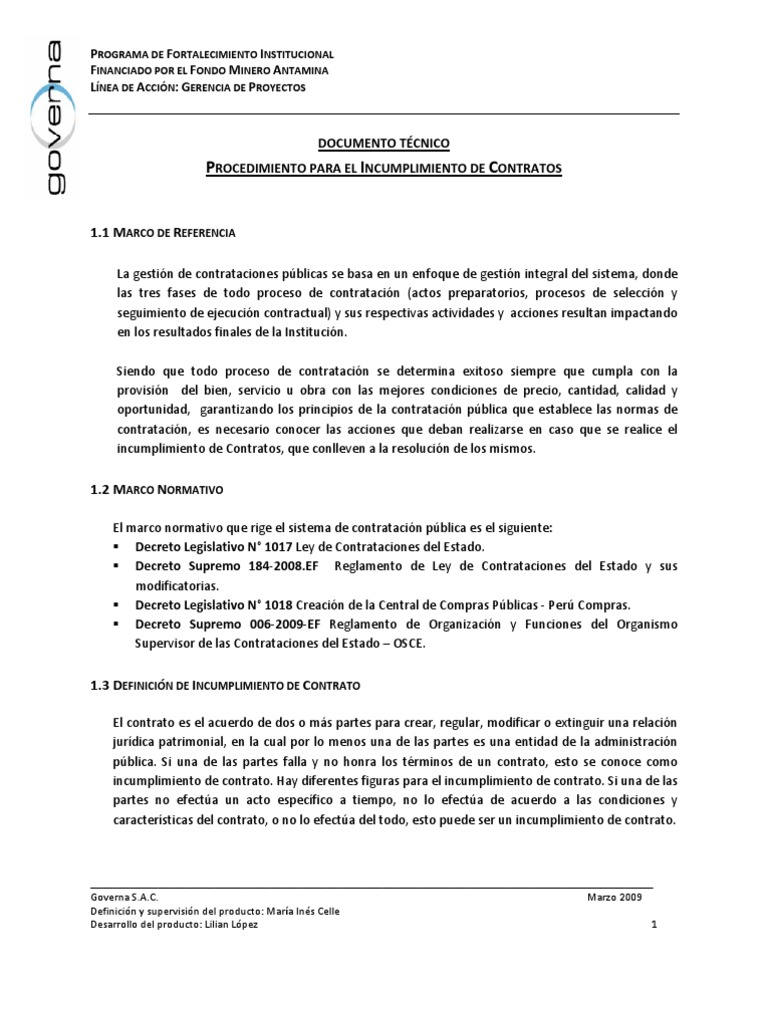 Procedimeinto Incumplimiento de Contratos