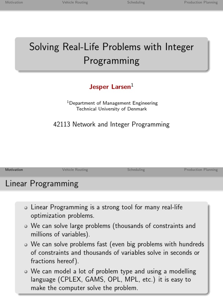 Real-Life Applications of Integer Programming | PDF | Mathematical ...