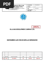 Zishan Engineers (PVT.) LTD.: Instrument List For HP, MP & LP Separator