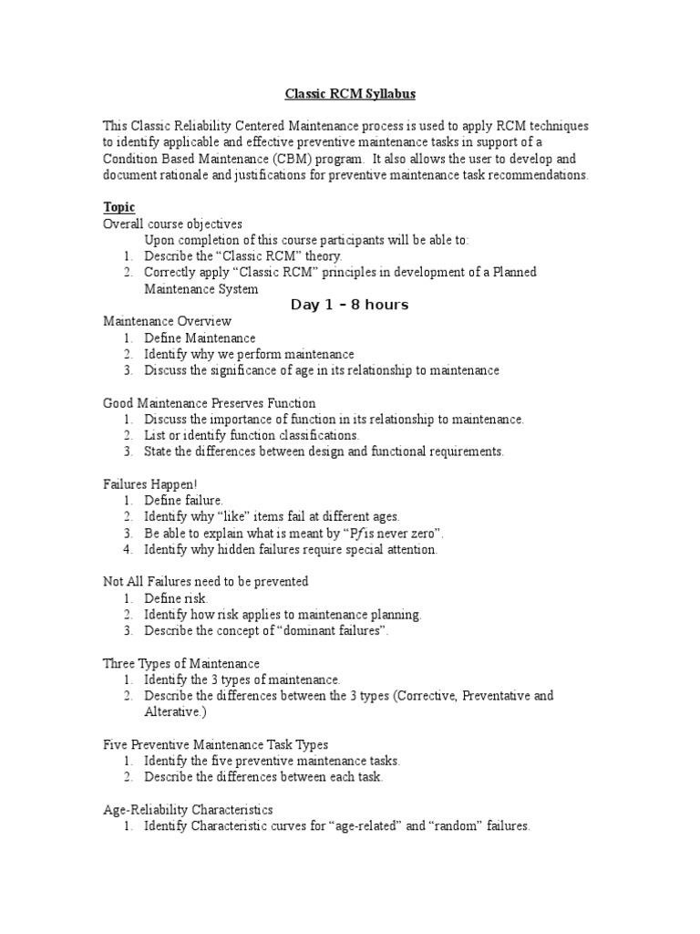 Classic RCM Training Syllabus | PDF | Systems Theory | Computing