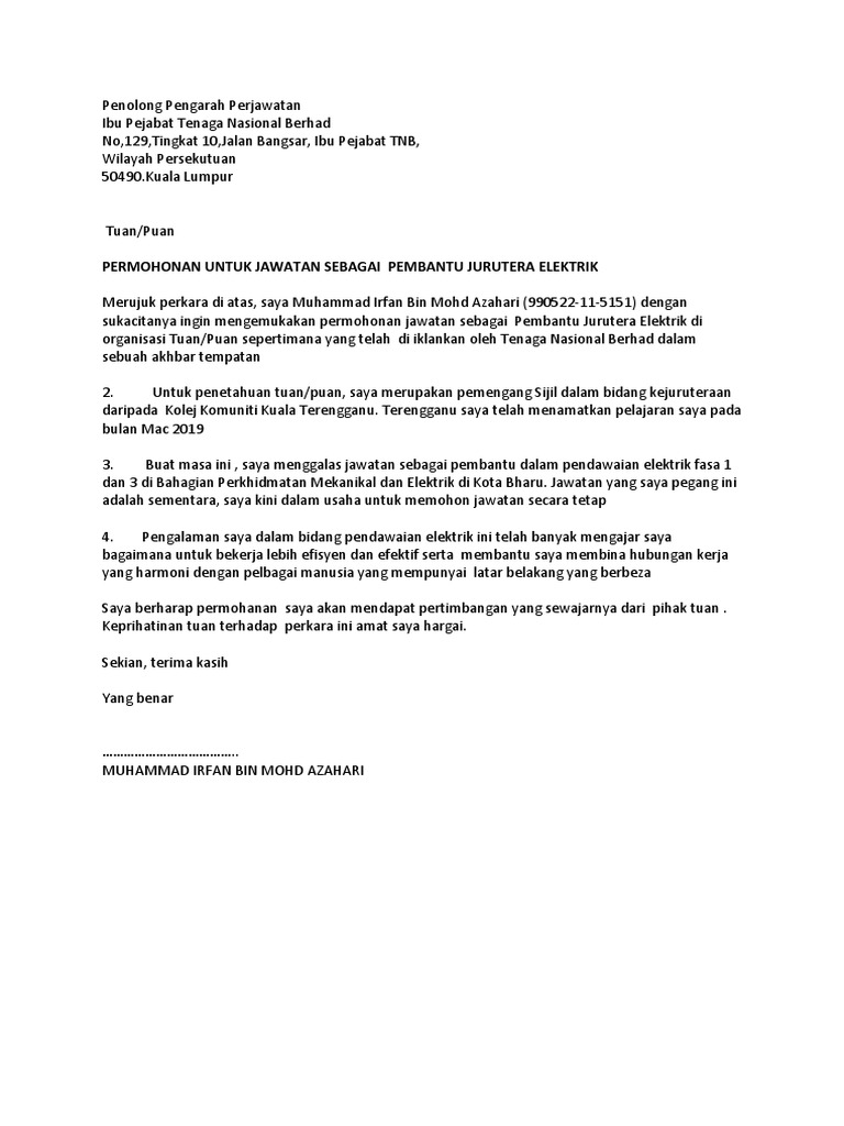 Surat Permohonan Kerja