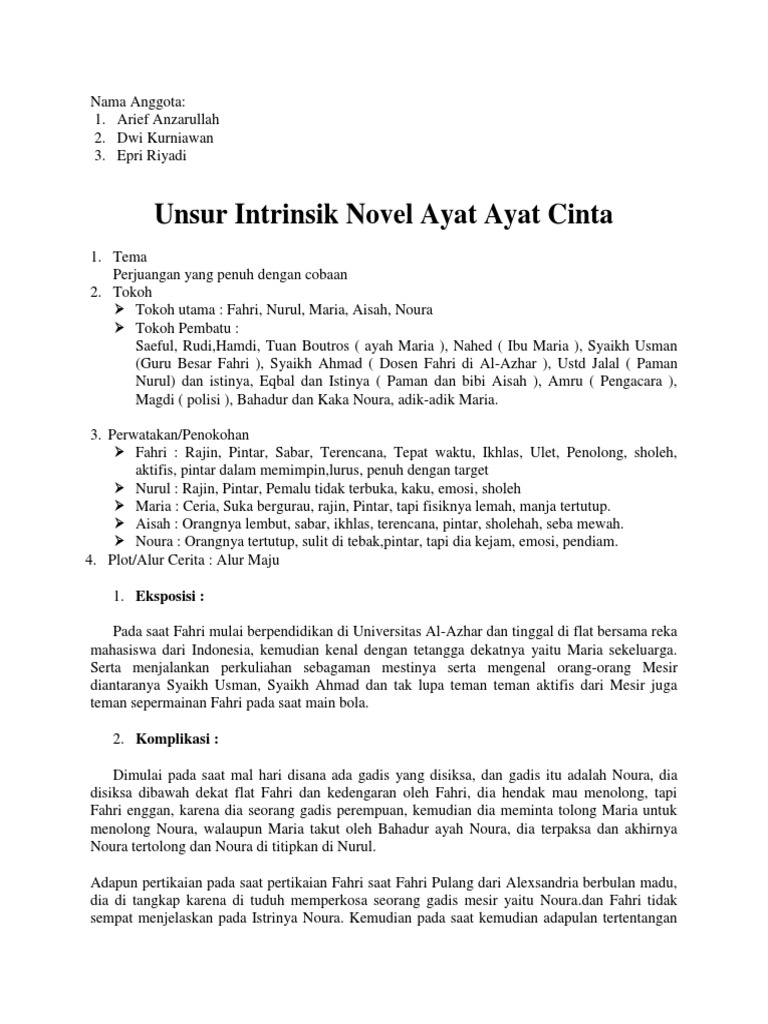 Unsur Intrinsik Novel Ayat Ayat Cinta Cerpen
