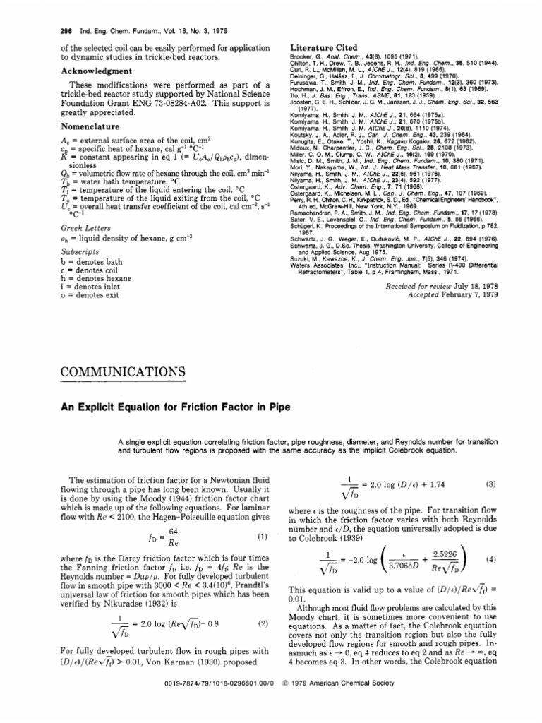 An Explicit Equation For Friction Factor in Pipe PDF Physical