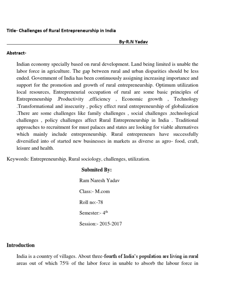 Challenges Faced by Rural Entrepreneurship in India | PDF ...