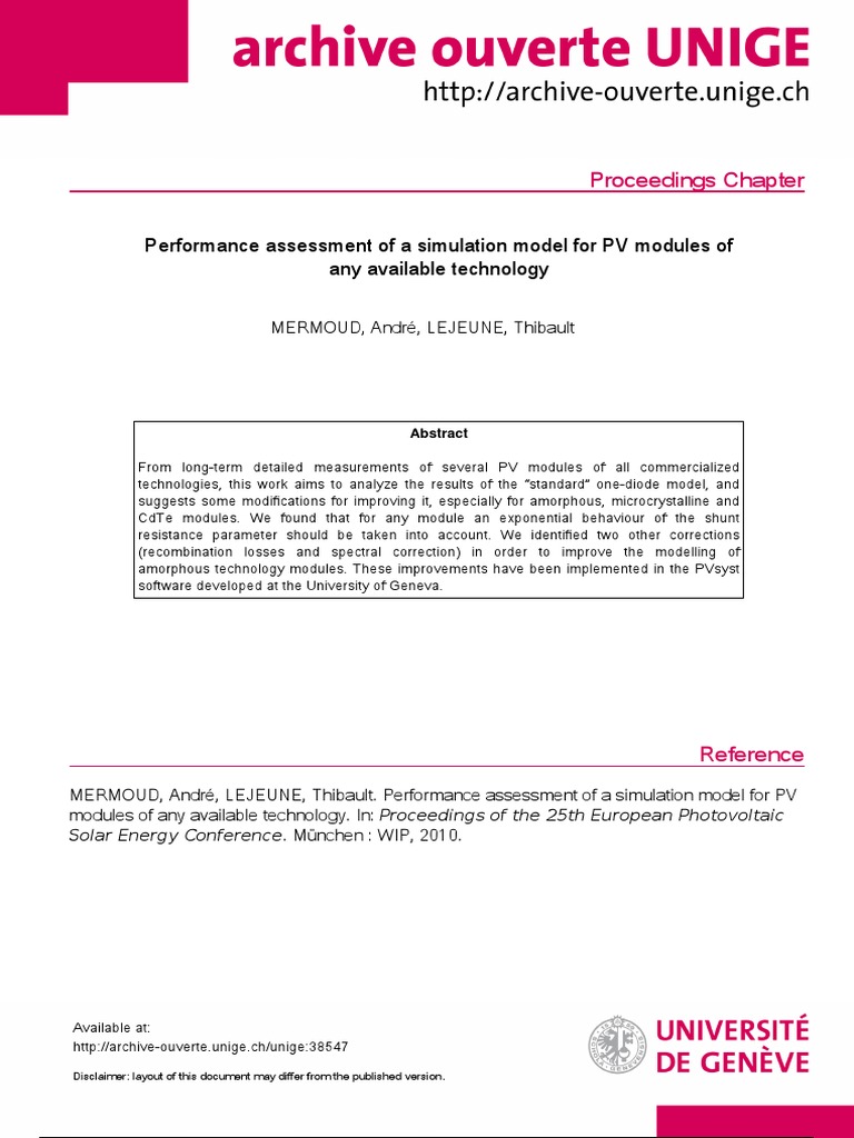 PV Module Simulation Model Assessment | PDF | Photovoltaics | Thin Film ...
