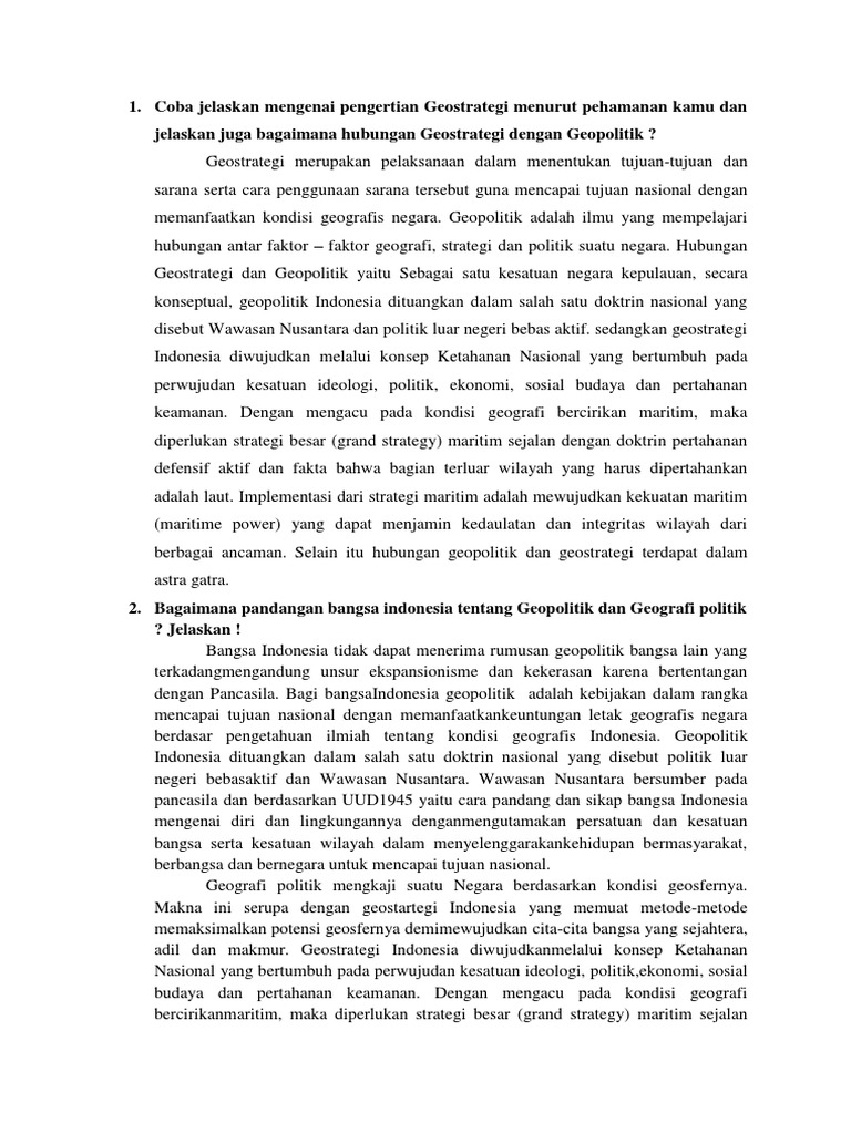 Tanya Jawab Geopolitik Dan Gestrategi