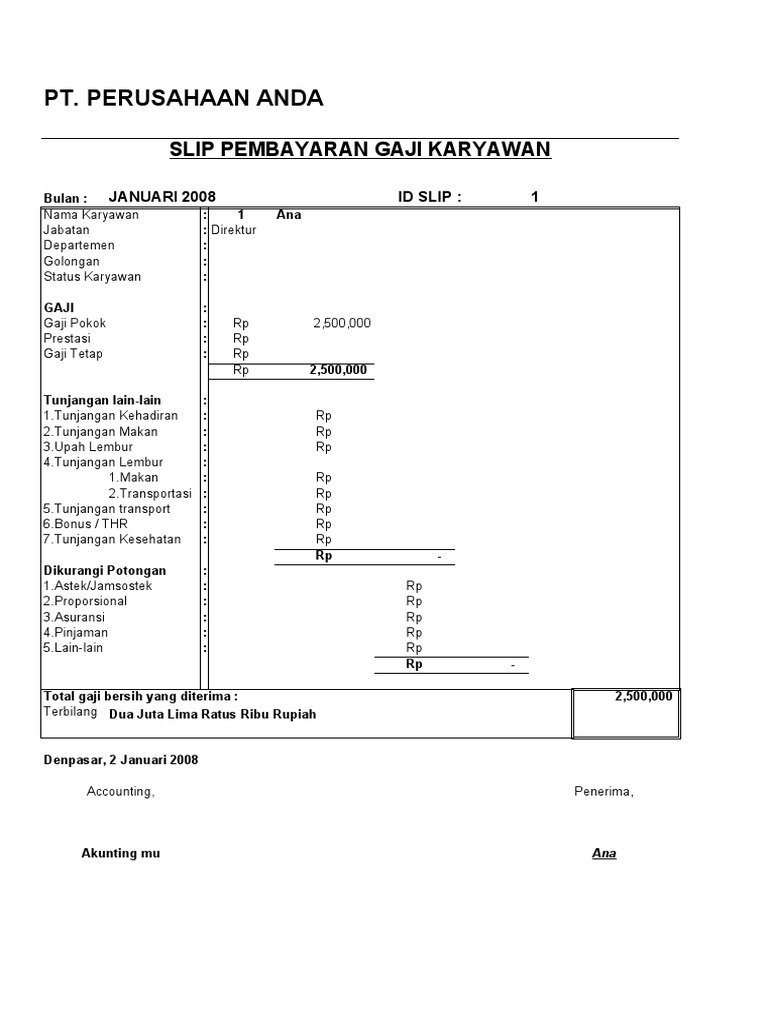 Contoh Slip Gaji Direktur Perusahaan Swasta - Contoh 36