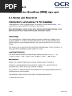 283432 Atoms and Reactions Mcq Topic Quiz Lesson Element