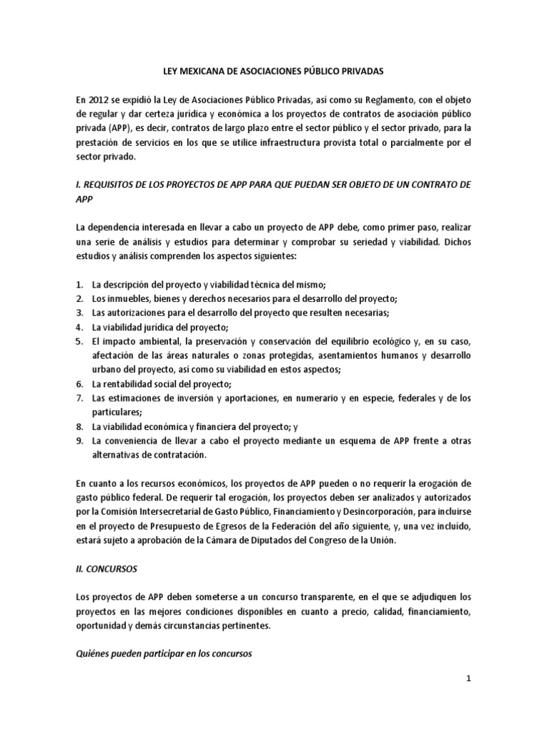 Ley Asociaciones Publico Privadas PDF Seguro Pagos