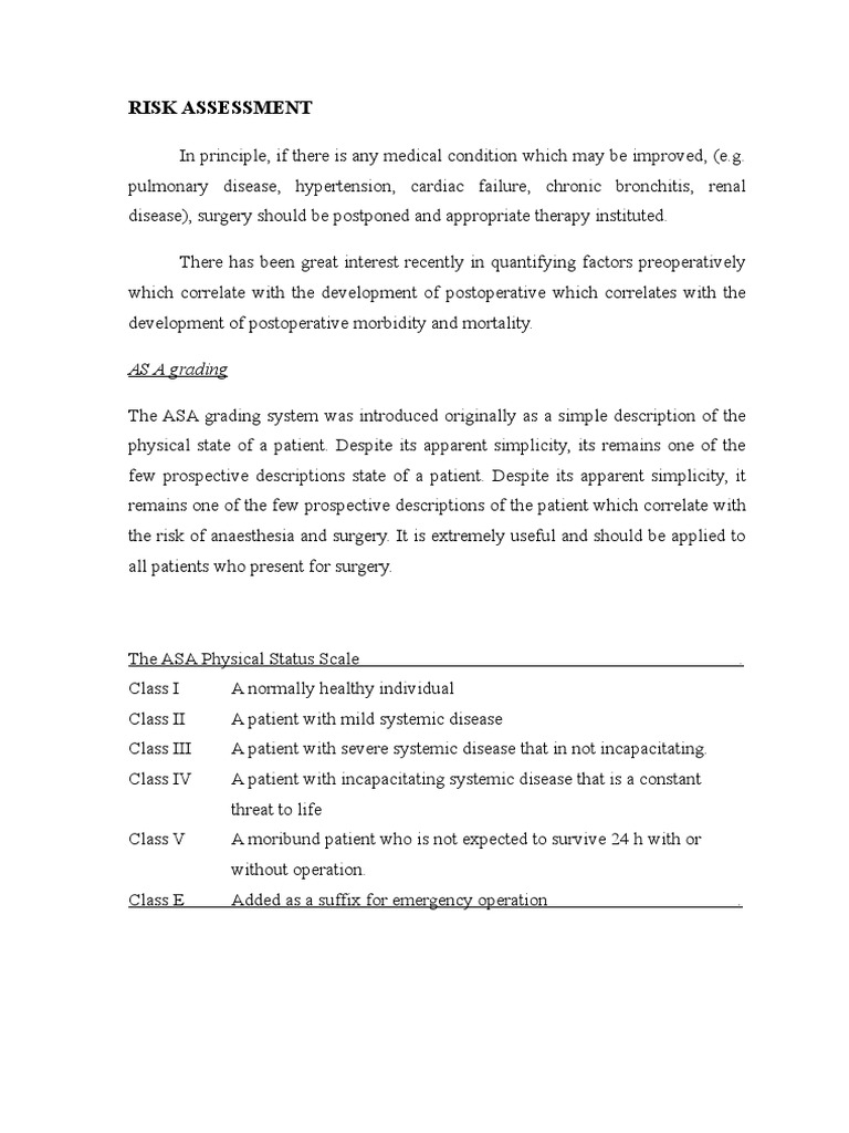 Preoperative Risk Assessment Guide | PDF | Anesthesia | Hypoglycemia
