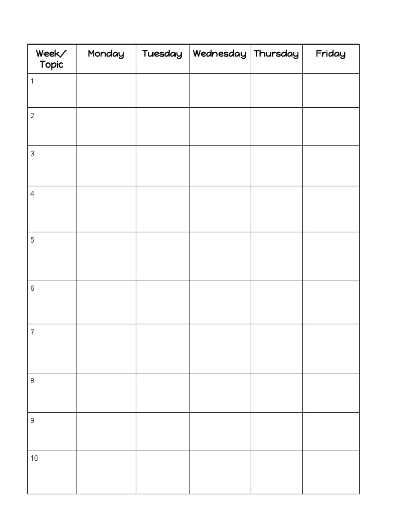 Week/ Topic Monday Tuesday Wednesday Thursday Friday | PDF