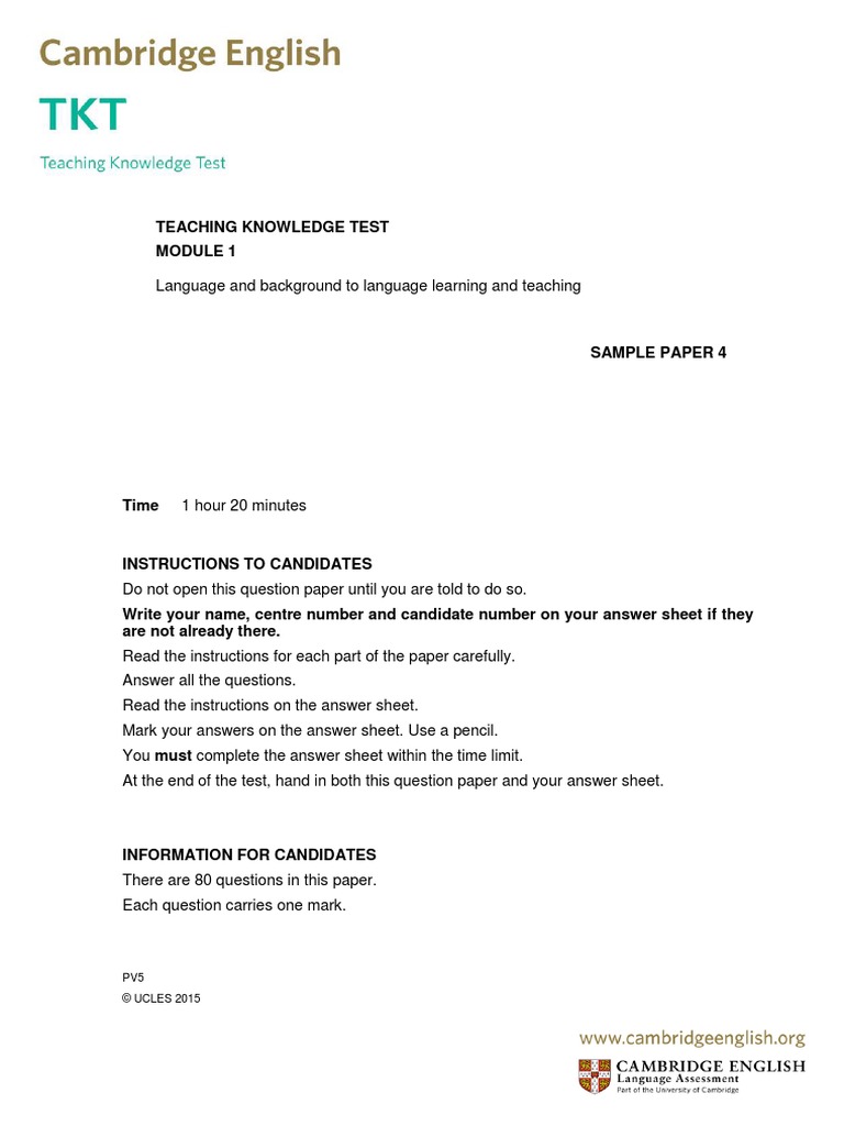 TKT Module 1 Sample Paper Document PDF | PDF | Second Language ...