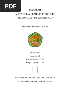 Makalah Mata Kuliah Bahasa Indonesia Ejaan Yang Disempurnakan