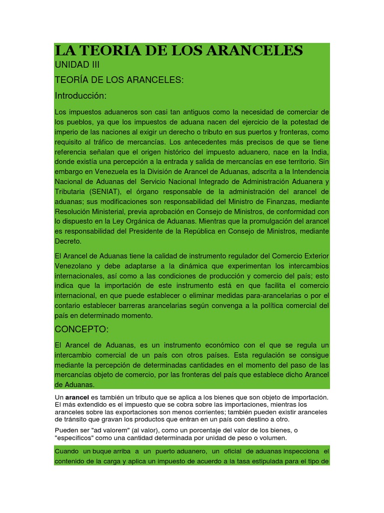 Teoría y Efectos de los Aranceles | PDF | aduana | Economias