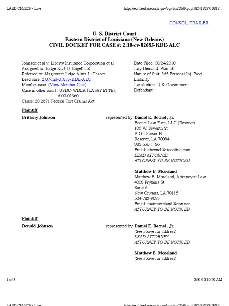 Johnson v. Liberty Insurance Docket Summary | PDF | Lawyer | Lawsuit