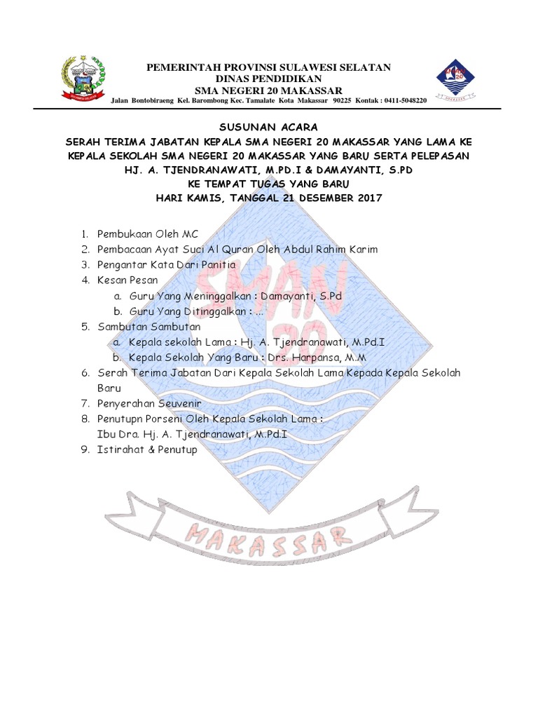 Susunan Acara Serah Terima Jabatan