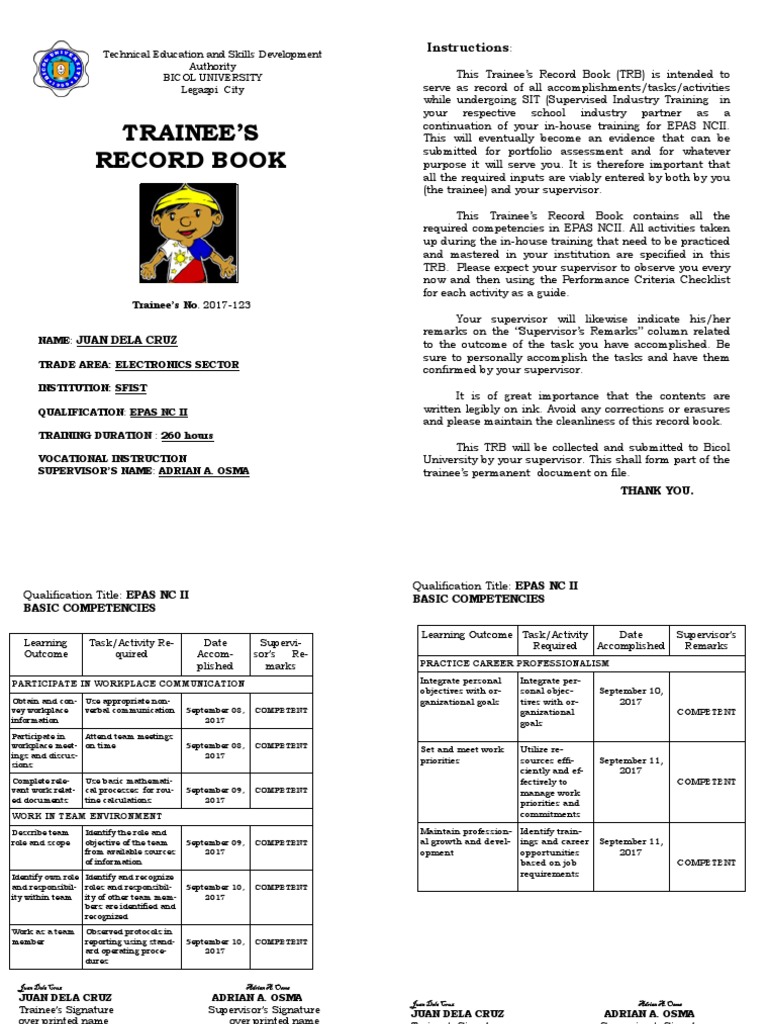 Osma Trainees Record Book PDF Occupational Safety And Health