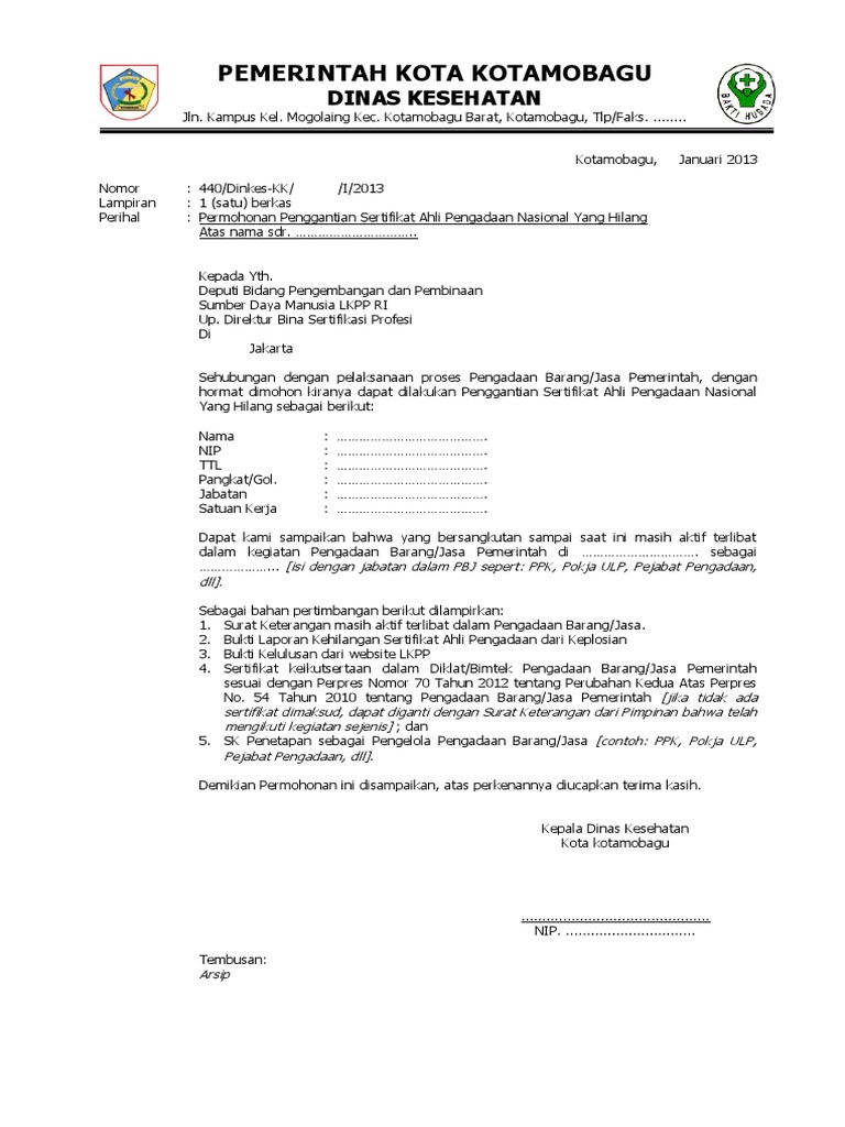 Permohonan Penggantian Sertifikat Pbj Pdf