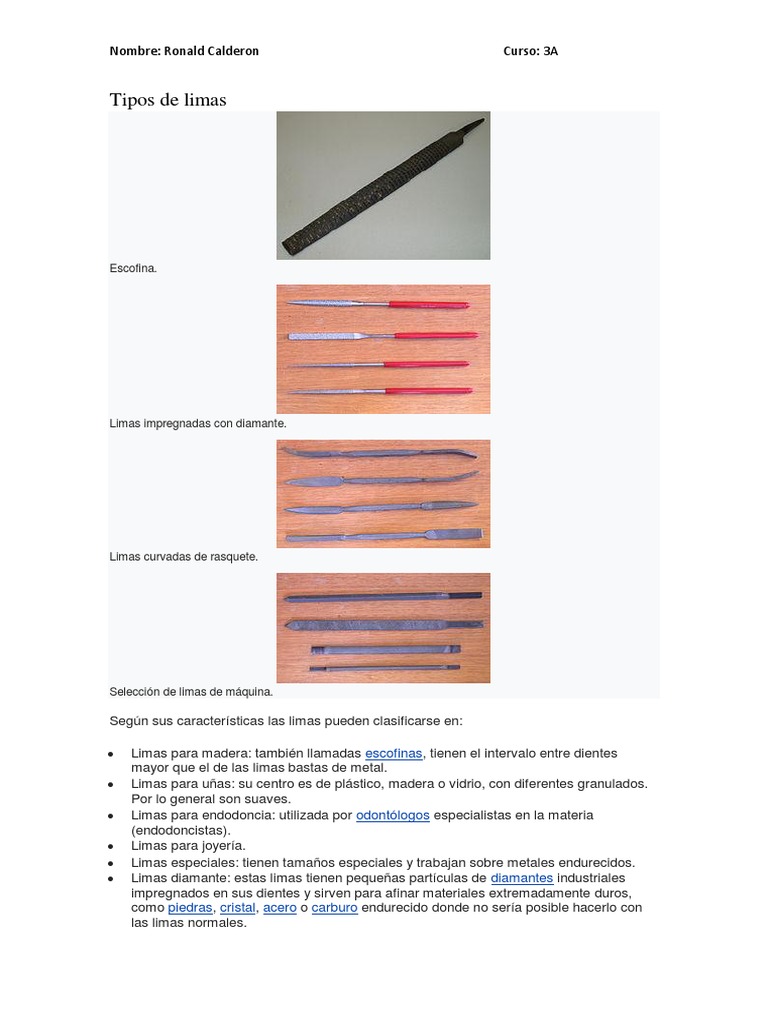 Tipos y clasificación de limas según sus características y usos | PDF ...
