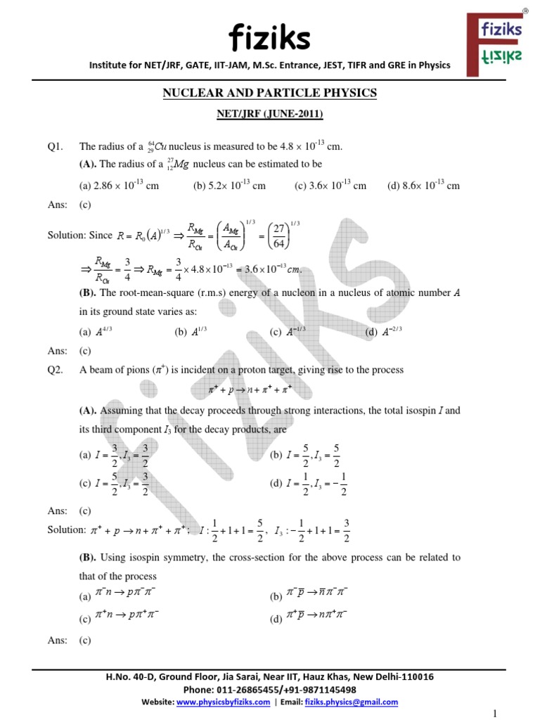 Nuclear Physics Exam Solutions | PDF | Electronvolt | Proton