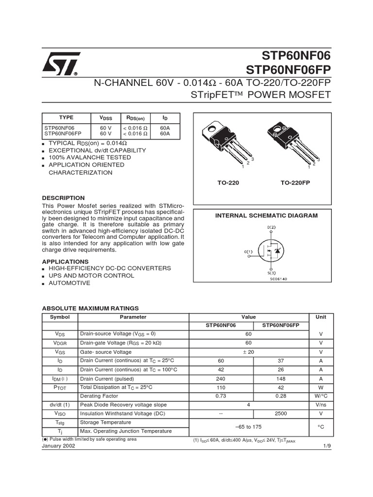 P60NF06 | PDF | Field Effect Transistor | Mosfet
