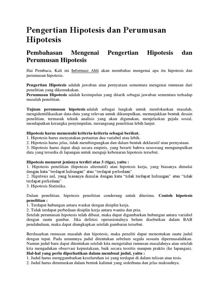 Pengertian Hipotesis Dan Perumusan Hipotesis