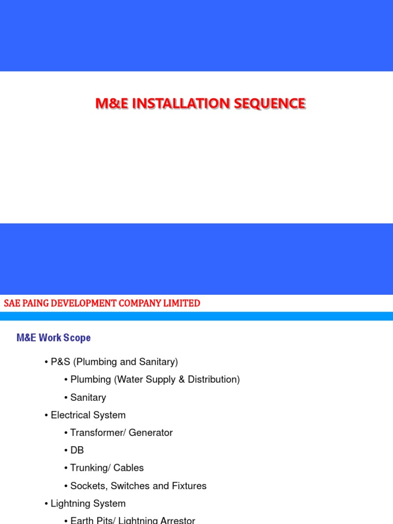 M&E Installation Sequence Overview | PDF | Technology & Engineering