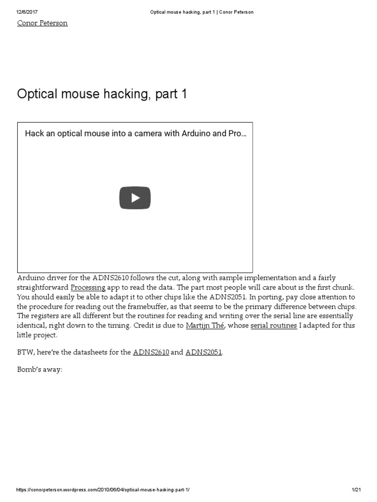 Hacking Optical Mice into Cameras | PDF | Arduino | Digital Technology